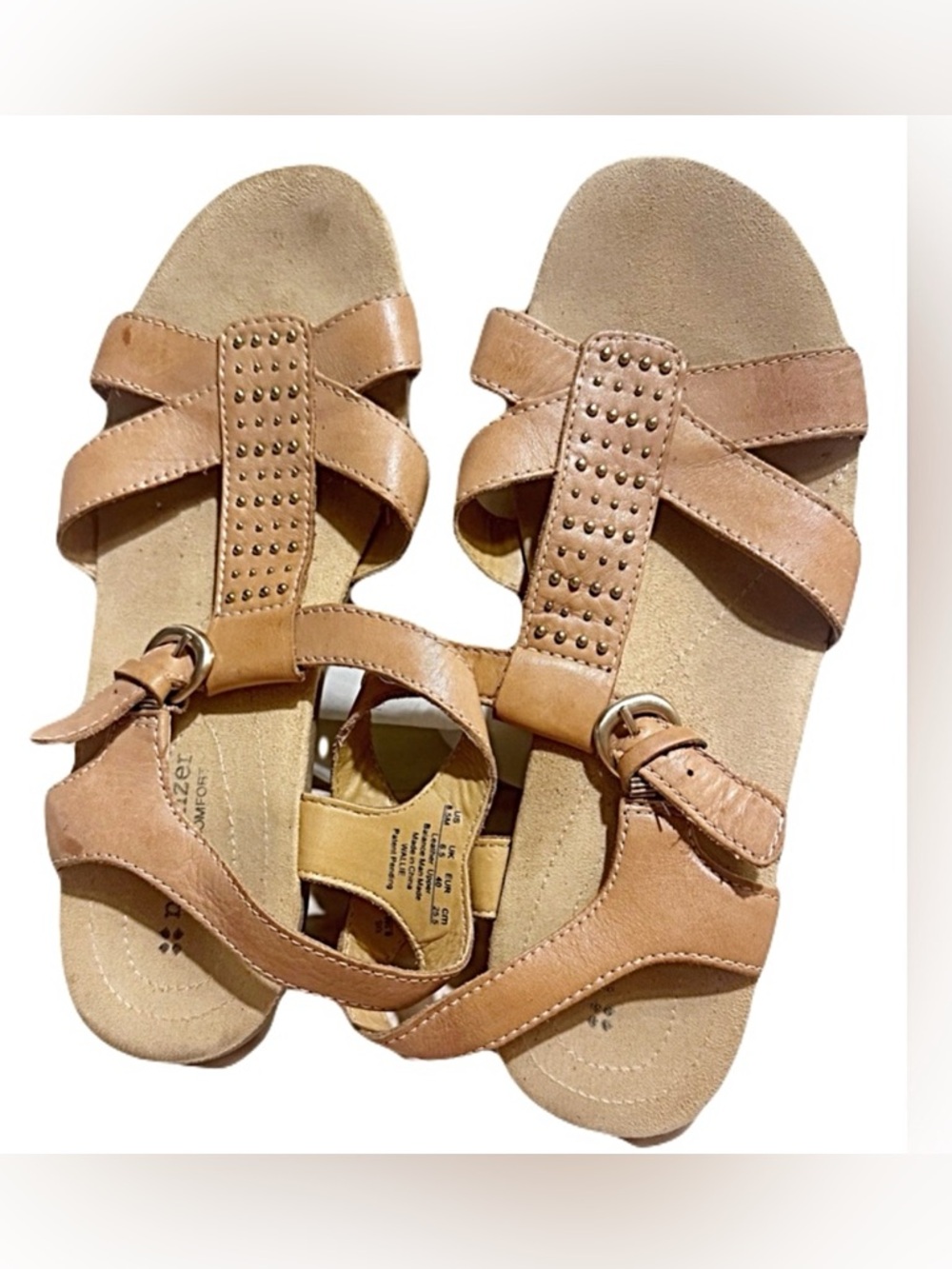 Naturalizer N5 Comfort Tan Studded T-Strap Sandals